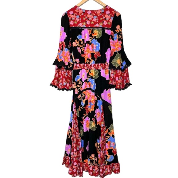 Free People Penny Printed Maxi Bodysuit Dress. Boho Floral Bright Lace Ruffle XS - Picture 4 of 16